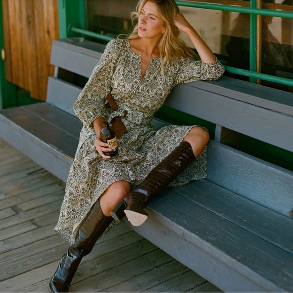 New! $833 Sigerson Morrison Brown Red Knee High Croc Leather‎ block heel boots - Picture 3 of 10